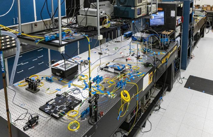 Quantum equipment in the Alice laboratory, where the photon source and the first node in the team’s network are stored.